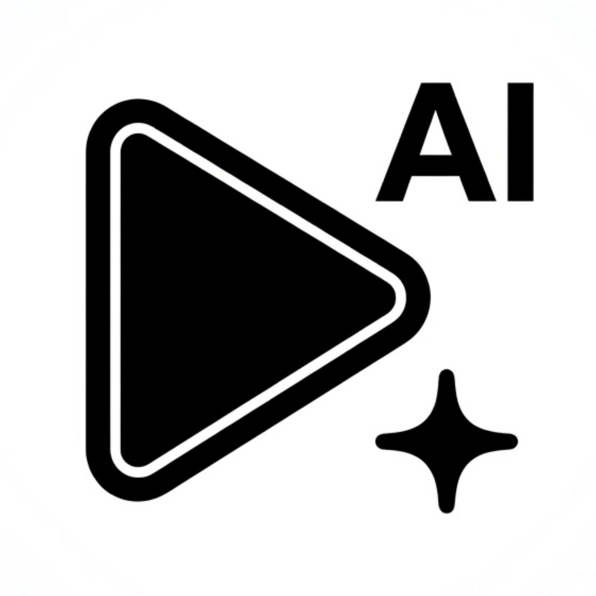 Logo biểu tượng AI màu đen với nút phát cách điệu và ngôi sao bốn cánh.
